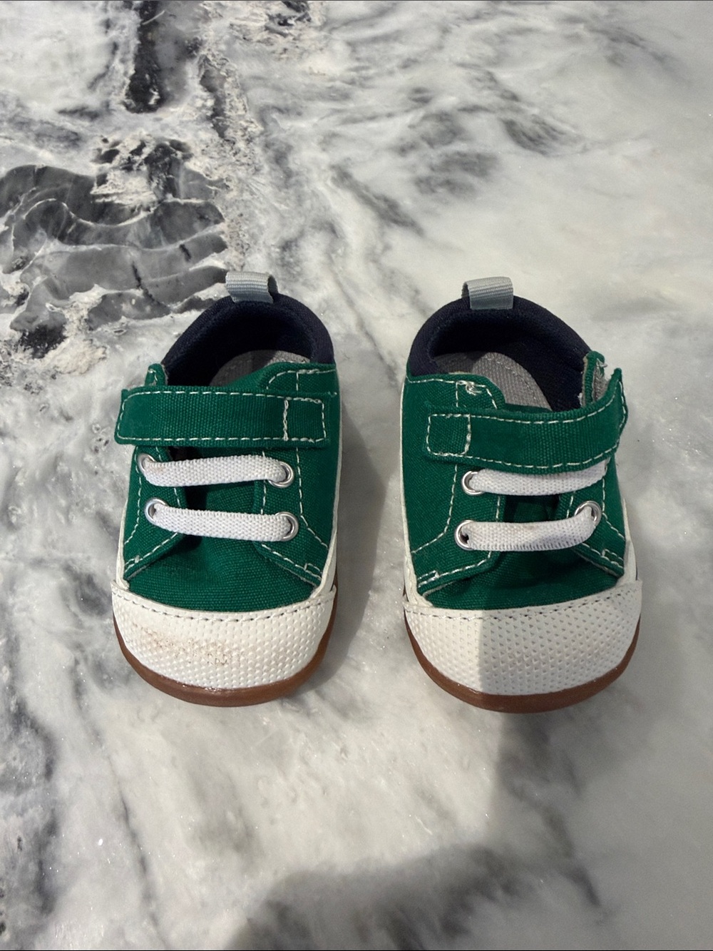 See Kai Run Green Canvas Baby Sneakers with White Toe and Brown Sole